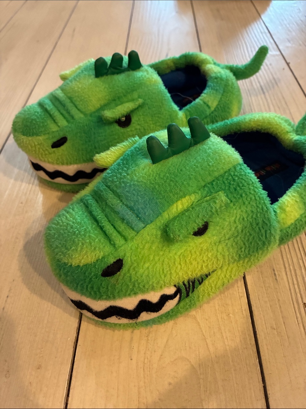 Stride Rite Green Plush Dinosaur Slip-Ons